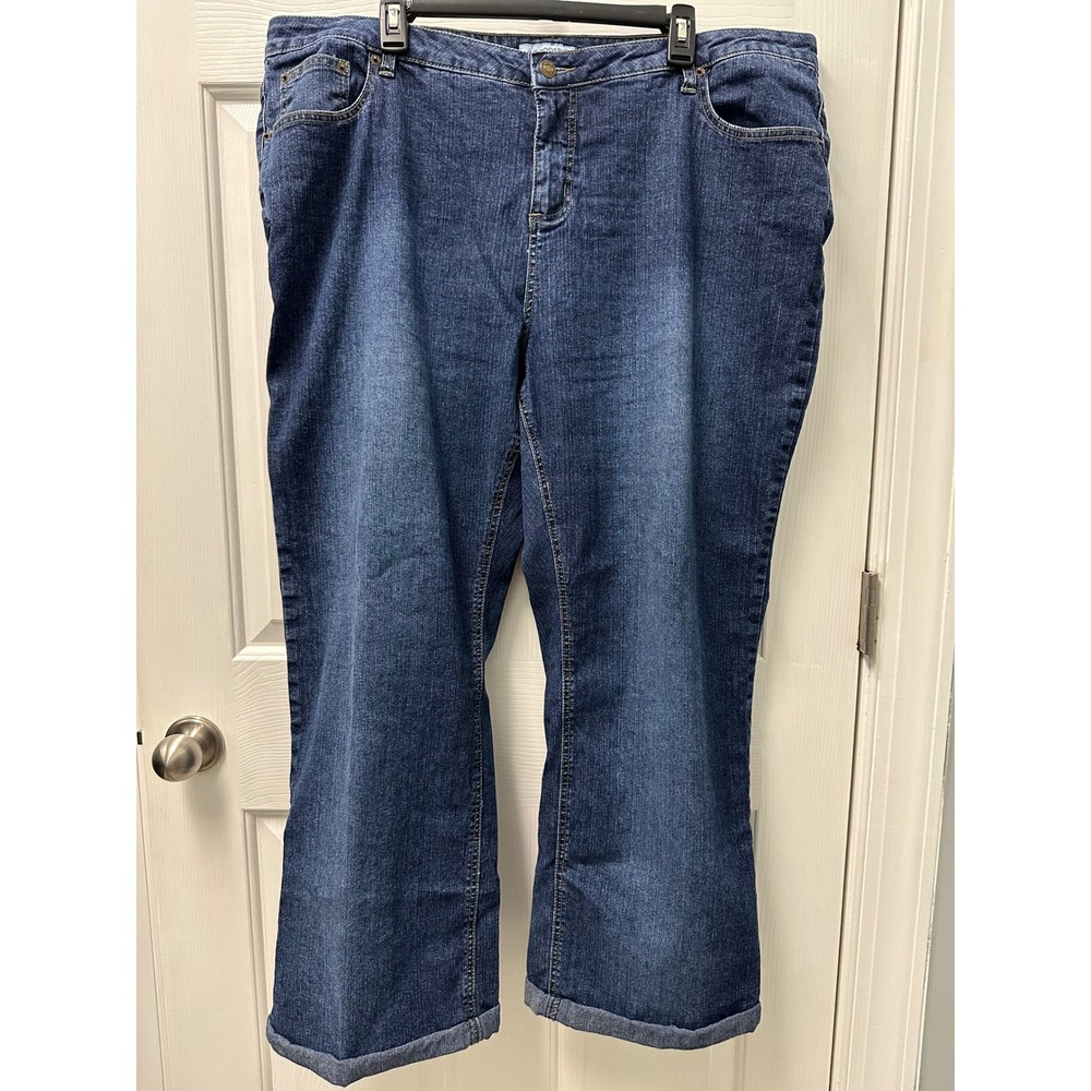Kim Rogers Woman 22W Dark Wash Cuffed Straight Leg Jeans Stretch W5131FBY